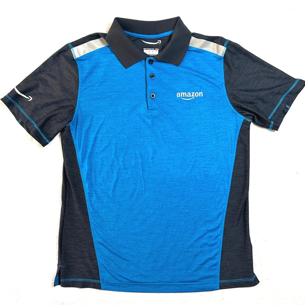 Amazon Men's Tropical Polo Medium Blue Charcoal Performance Stretch Luly Yang
